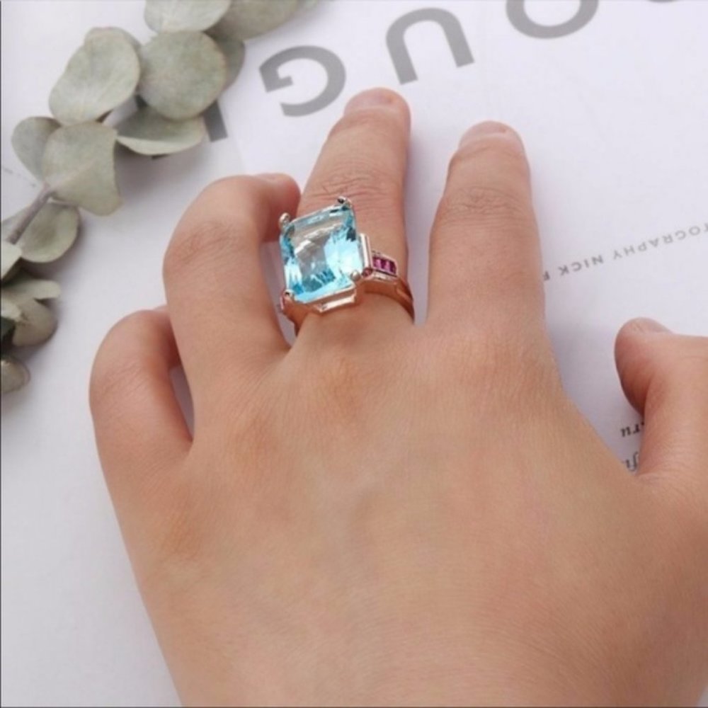 *NEW*Luxury 18K Rose Gold 10.4 CT Aquamarine Ring - Picture 3 of 5